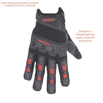 Mănuși mecanice pentru industrie construcții, cu rezistență la uzură, anti-coliziune și anti-tăiere, vârfuri tactile pentru ecran, material Super Fiber, partea din spate a mâinii mesh+TPR, palma Microfiber+PVC