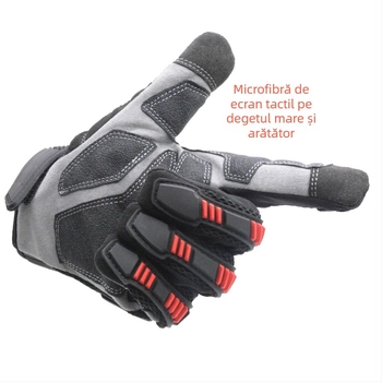 Mănuși mecanice pentru industrie construcții, cu rezistență la uzură, anti-coliziune și anti-tăiere, vârfuri tactile pentru ecran, material Super Fiber, partea din spate a mâinii mesh+TPR, palma Microfiber+PVC
