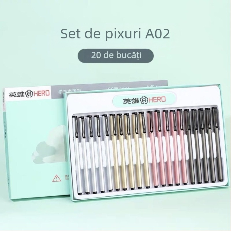 Hero stilou de tip fountain cu sac de cerneală înlocuibil, corp din plastic, vârf din oțel inoxidabil, modele A01/A02/A02A