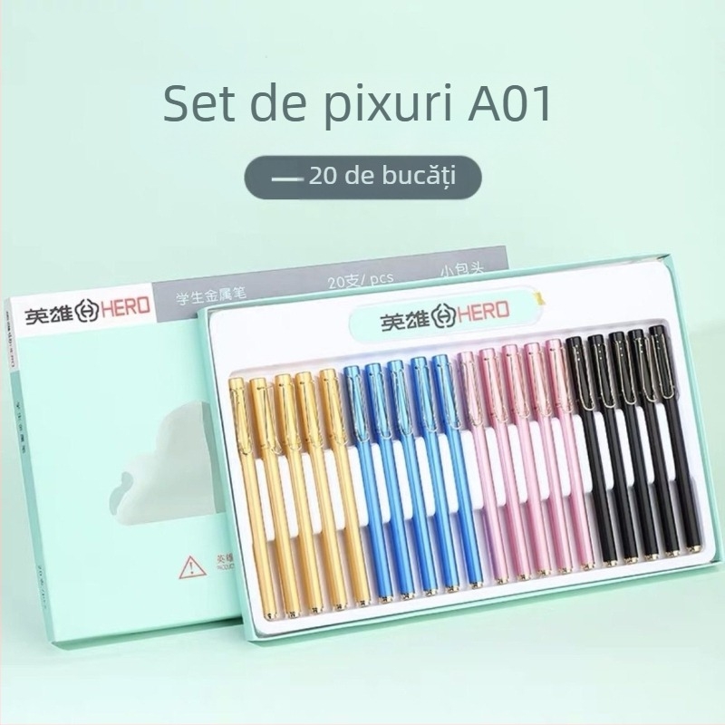 Hero stilou de tip fountain cu sac de cerneală înlocuibil, corp din plastic, vârf din oțel inoxidabil, modele A01/A02/A02A