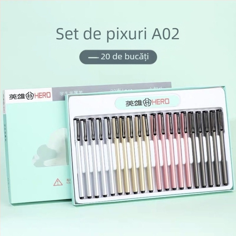 Hero stilou de tip fountain cu sac de cerneală înlocuibil, corp din plastic, vârf din oțel inoxidabil, modele A01/A02/A02A