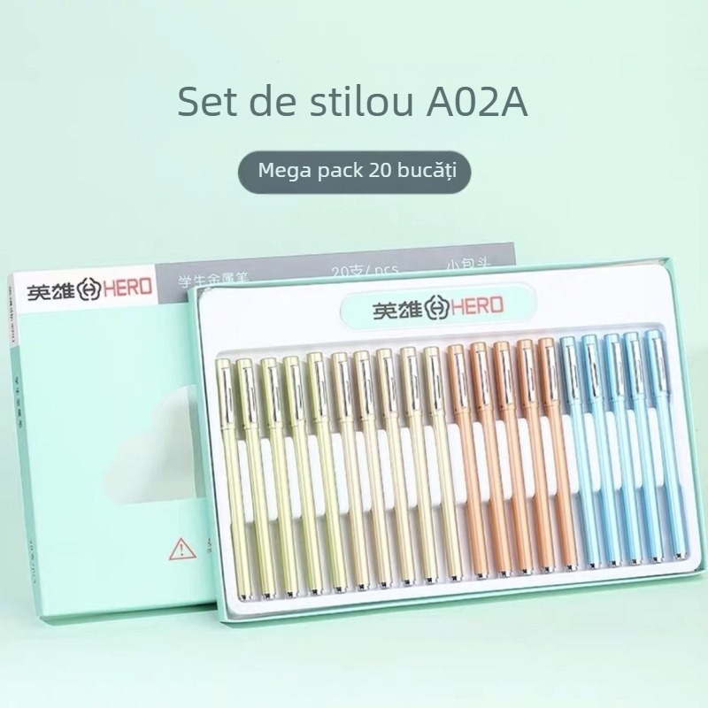 Hero stilou de tip fountain cu sac de cerneală înlocuibil, corp din plastic, vârf din oțel inoxidabil, modele A01/A02/A02A