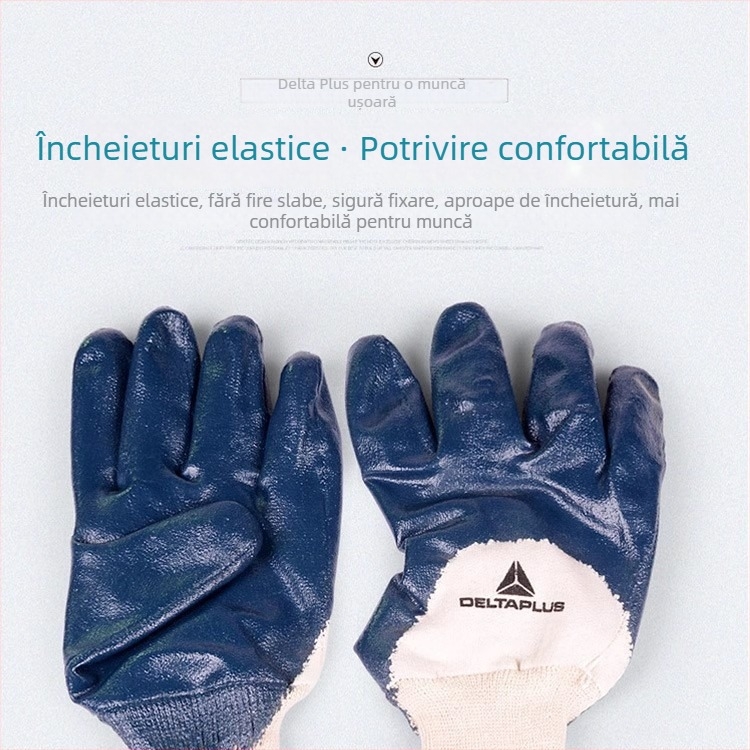 Delta Mănuși de siguranță, acoperire nitril 3/4 pe palmă și degete, tricot din bumbac vulcanizat, rezistente la ulei și lichide, rezistente la tăiere