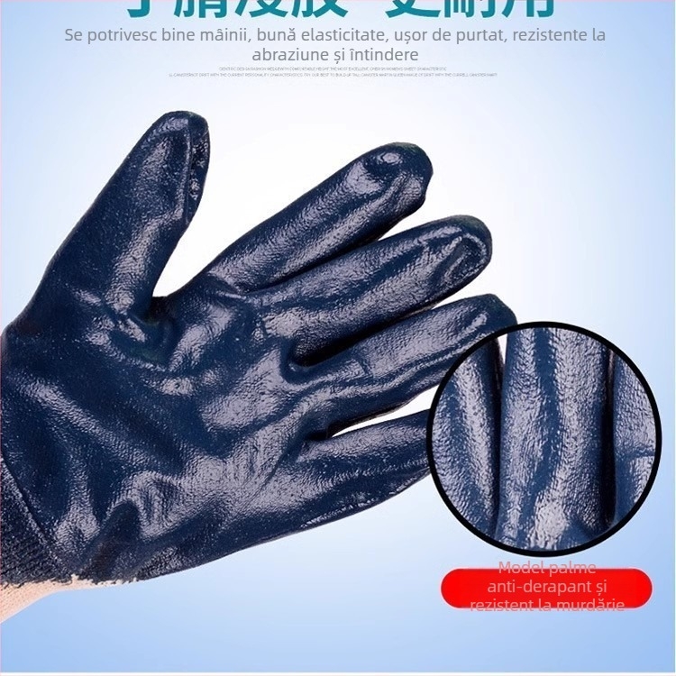 Delta Mănuși de siguranță, acoperire nitril 3/4 pe palmă și degete, tricot din bumbac vulcanizat, rezistente la ulei și lichide, rezistente la tăiere