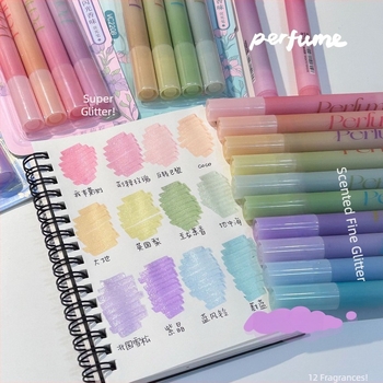 Wenxi Marker iluminator cu parfum, set de 4 buc., vârf oblic, vârf rigid, corp din plastic