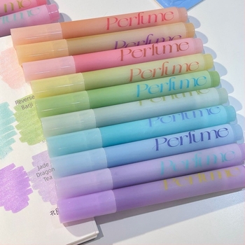 Wenxi Marker iluminator cu parfum, set de 4 buc., vârf oblic, vârf rigid, corp din plastic