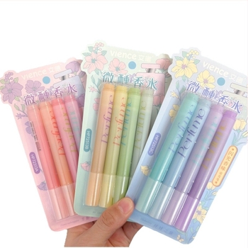 Wenxi Marker iluminator cu parfum, set de 4 buc., vârf oblic, vârf rigid, corp din plastic