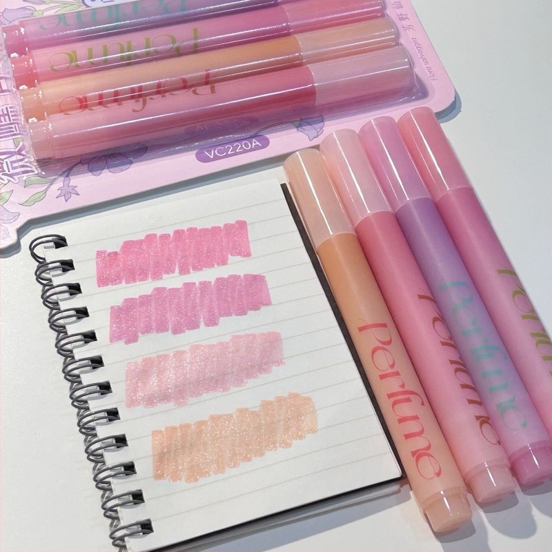 Wenxi Marker iluminator cu parfum, set de 4 buc., vârf oblic, vârf rigid, corp din plastic