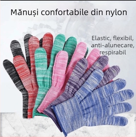 Mănuși de protecție pentru muncă cu palmă PU, respirabile, subțiri, rezistente la uzură, antiderapante, degetele acoperite cu nylon