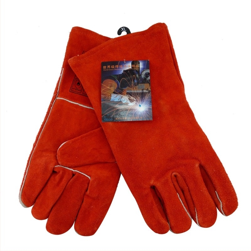 Mănuși de sudură din piele de vită, rezistente la temperaturi înalte, model 10-2101, protecție pentru mâini în timpul sudurii