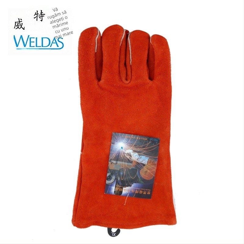 Mănuși de sudură din piele de vită, rezistente la temperaturi înalte, model 10-2101, protecție pentru mâini în timpul sudurii