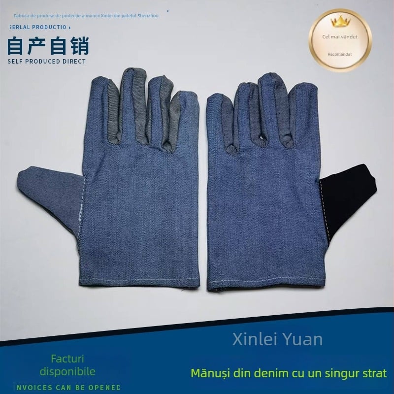 Mănuși de sudură din denim cu patru degete, strat simplu, pentru șantier (Material: Denim; Funcție: Mănuși pentru sudare; Cod produs: 001)