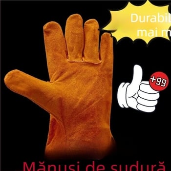 Mănuși de sudură din piele de vițel, galbene, rezistente la temperaturi înalte, protecție împotriva arsurilor, moi și rezistente la abraziune