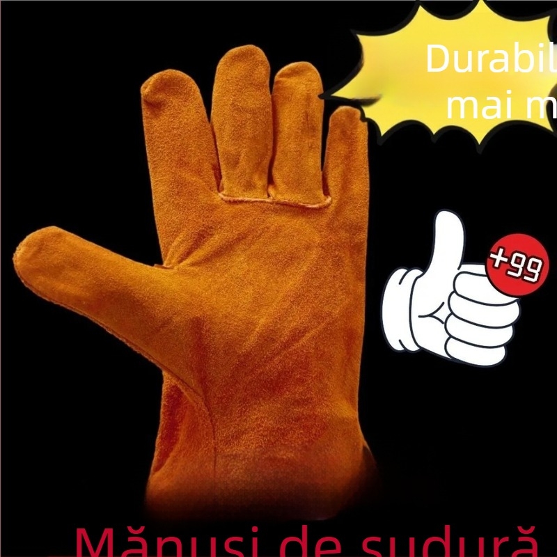 Mănuși de sudură din piele de vițel, galbene, rezistente la temperaturi înalte, protecție împotriva arsurilor, moi și rezistente la abraziune