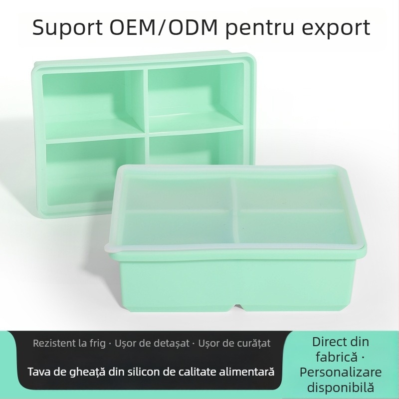 Formă pentru cuburi de gheață din silicon alimentar, 4 cavități, cu capac, pentru acasă, DIY, congelare rapidă și demoldare ușoară