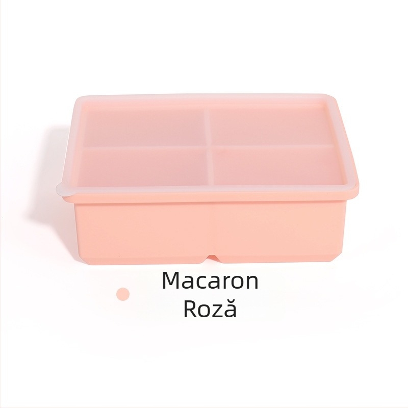 Formă pentru cuburi de gheață din silicon alimentar, 4 cavități, cu capac, pentru acasă, DIY, congelare rapidă și demoldare ușoară