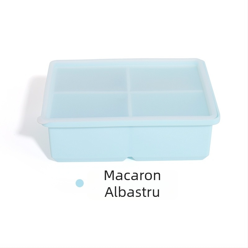 Formă pentru cuburi de gheață din silicon alimentar, 4 cavități, cu capac, pentru acasă, DIY, congelare rapidă și demoldare ușoară