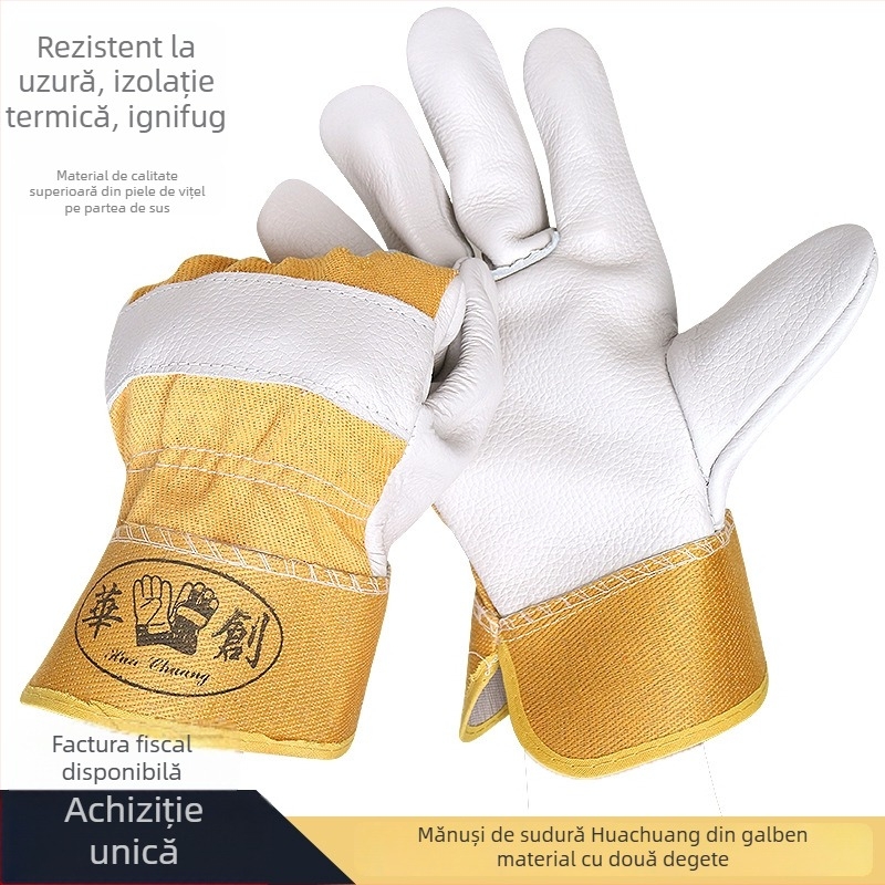 Mănuși de sudură din piele de vacă — rezistente la temperaturi înalte, rezistente la uzură, protecție împotriva arsurilor