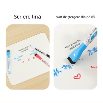 Marker magnetic pentru tablă albă, cu vârf fin și pensulă, pe bază de apă, 8 culori