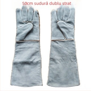 Mănuși de sudură din piele de vacă, dublu strat, rezistente la temperaturi ridicate, lungime 50 cm, model JLJ-006