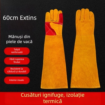 60 cm mănuși de sudură, lungime extinsă, izolație termică, protecție împotriva arsurilor, protecție anti-zgârieturilor și mușcăturilor pentru animale de companie