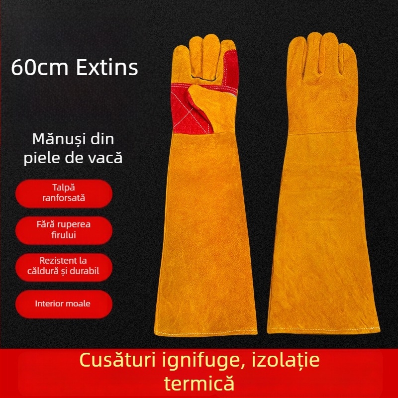 60 cm mănuși de sudură, lungime extinsă, izolație termică, protecție împotriva arsurilor, protecție anti-zgârieturilor și mușcăturilor pentru animale de companie