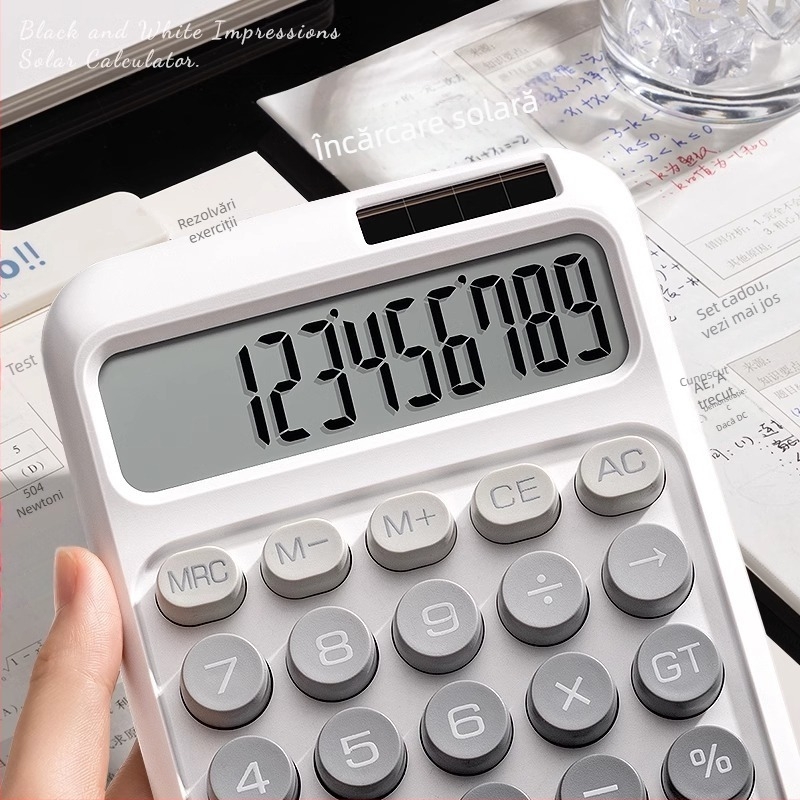 Calculator solar cu taste mecanice, stil minimalist, ecran de 12 cifre, pentru birou financiar-contabil