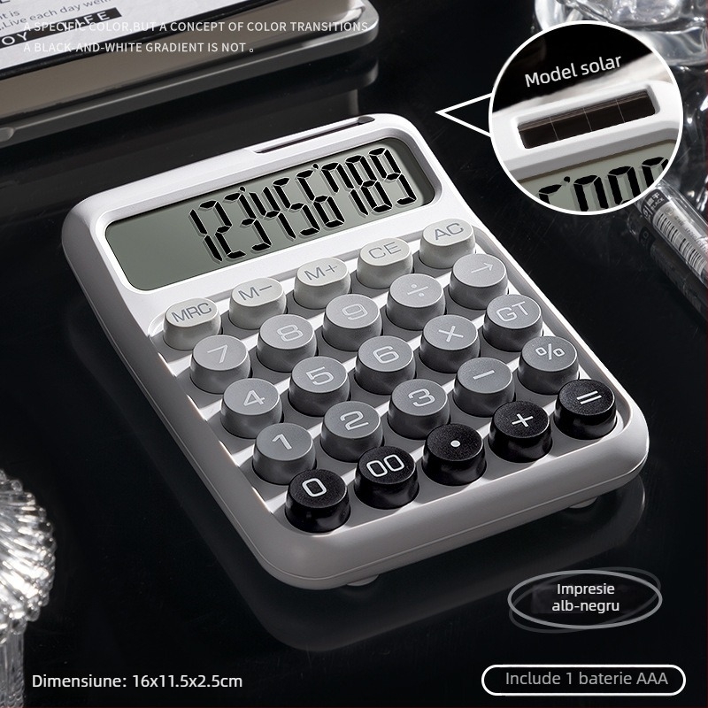 Calculator solar cu taste mecanice, stil minimalist, ecran de 12 cifre, pentru birou financiar-contabil