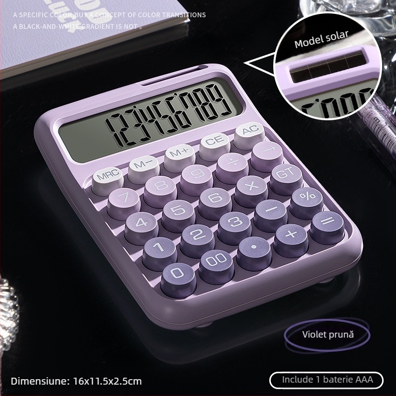 Calculator solar cu taste mecanice, stil minimalist, ecran de 12 cifre, pentru birou financiar-contabil