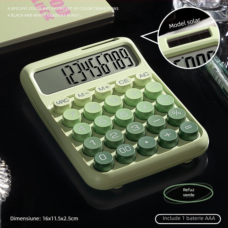 Calculator solar cu taste mecanice, stil minimalist, ecran de 12 cifre, pentru birou financiar-contabil