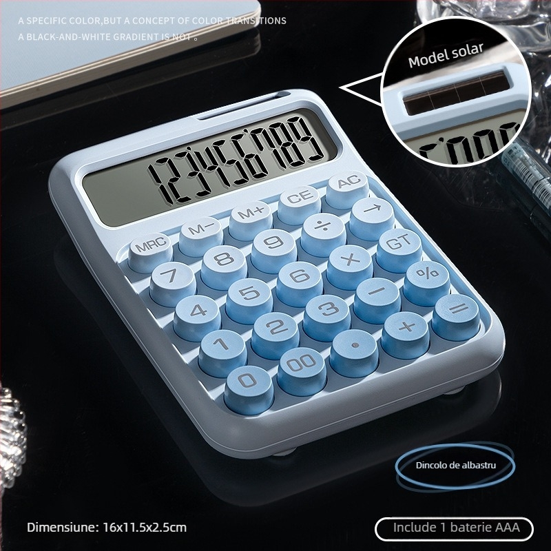 Calculator solar cu taste mecanice, stil minimalist, ecran de 12 cifre, pentru birou financiar-contabil