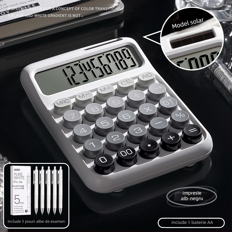 Calculator solar cu taste mecanice, stil minimalist, ecran de 12 cifre, pentru birou financiar-contabil