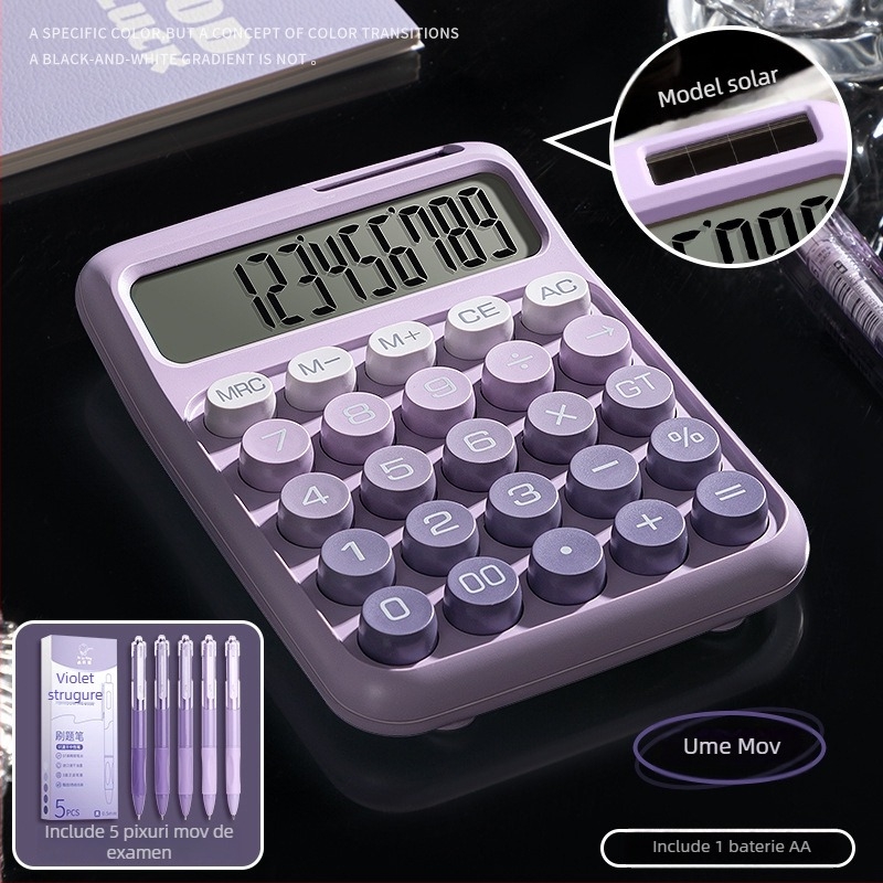 Calculator solar cu taste mecanice, stil minimalist, ecran de 12 cifre, pentru birou financiar-contabil