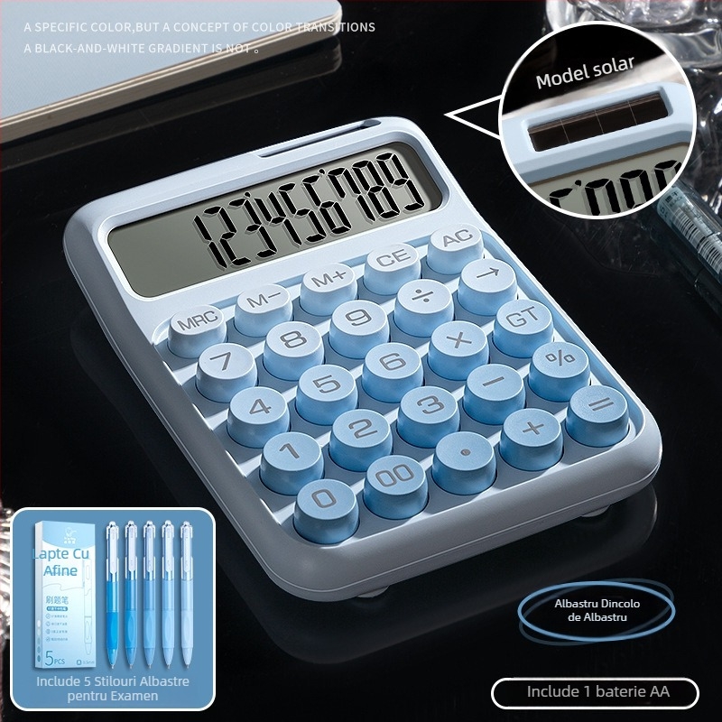 Calculator solar cu taste mecanice, stil minimalist, ecran de 12 cifre, pentru birou financiar-contabil