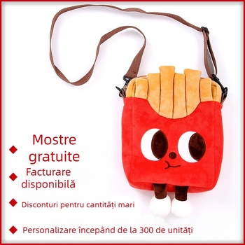 Geantă plush crossbody cu design animal, personalizabilă după desene (umplutură PP bumbac; pluș scurt; potrivită pentru 7–14 ani)