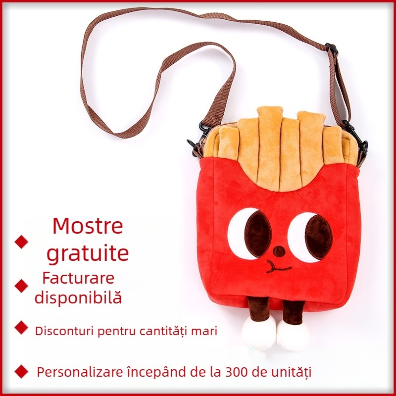 Geantă plush crossbody cu design animal, personalizabilă după desene (umplutură PP bumbac; pluș scurt; potrivită pentru 7–14 ani)