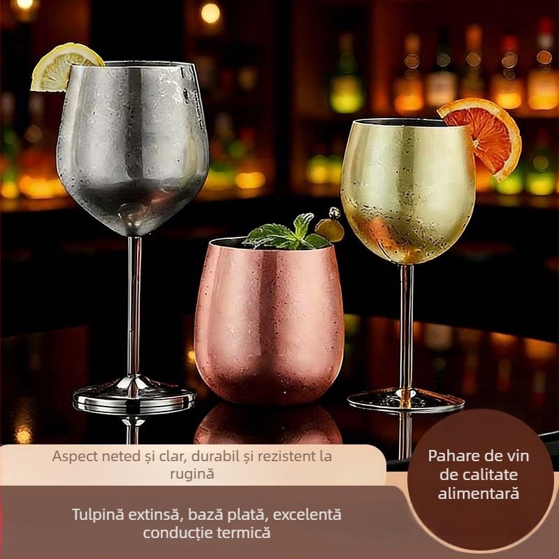 Pahar de vin roșu din oțel inoxidabil 304; stil modern minimalist; prelucrare personalizată; imprimare logo; design monocrom