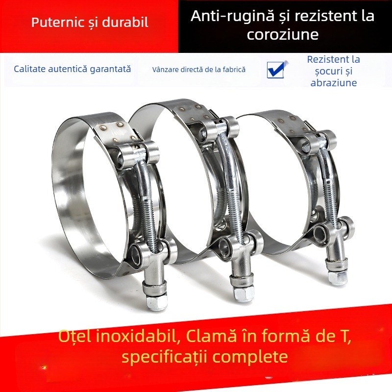 Colier furtun tip T din oțel inoxidabil, finisaj lucios, personalizare disponibilă