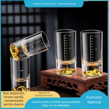 Pahar pentru băuturi spirtoase cu scară, din sticlă, stil modern minimalist, personalizabil, greutate 175 g
