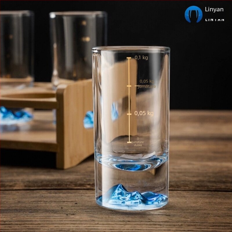 Pahar pentru băuturi spirtoase cu scară, din sticlă, stil modern minimalist, personalizabil, greutate 175 g