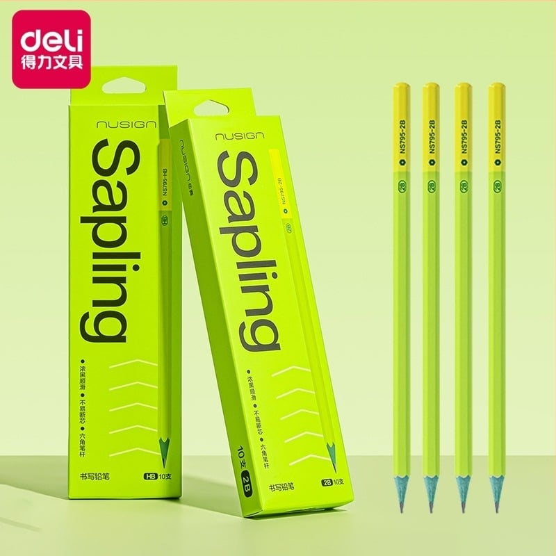Creion din lemn HB/2B pentru elevi – scriere și desen (Brand: Deli; Grafit: HB/2B; Material: Lemn; Utilizare: Scriere și desen)