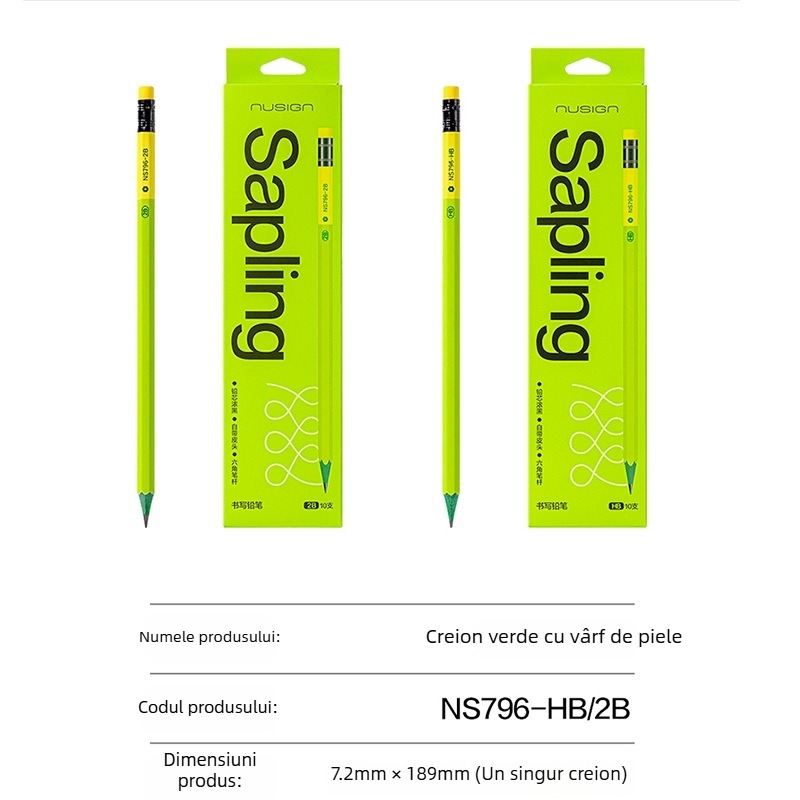 Creion din lemn HB/2B pentru elevi – scriere și desen (Brand: Deli; Grafit: HB/2B; Material: Lemn; Utilizare: Scriere și desen)