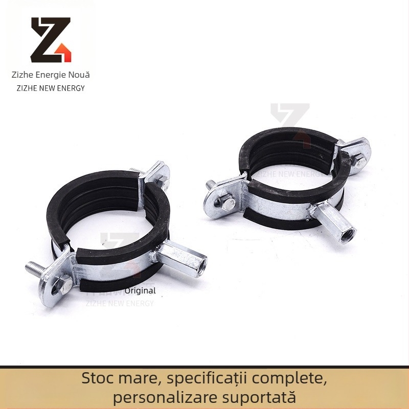 Colier de țevi robust cu garnitură din cauciuc pentru conducte de drenaj, suport metalic cu filet