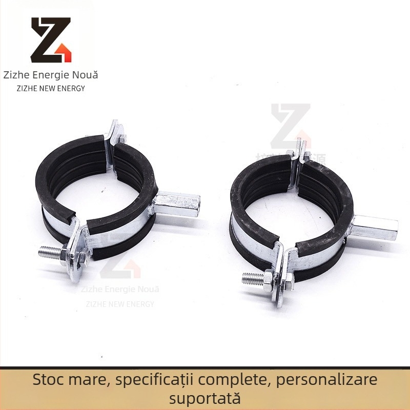Colier de țevi robust cu garnitură din cauciuc pentru conducte de drenaj, suport metalic cu filet