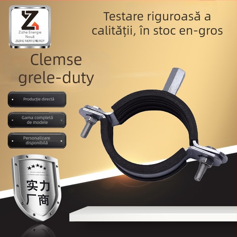 Colier de țevi robust cu garnitură din cauciuc pentru conducte de drenaj, suport metalic cu filet