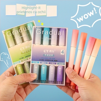 Marker de evidențiere cu vârf moale, set de 4 bucăți, capacitate mare, ambalaj în cutie