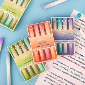 Marker de evidențiere cu vârf moale, set de 4 bucăți, capacitate mare, ambalaj în cutie