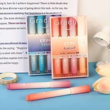 Marker de evidențiere cu vârf moale, set de 4 bucăți, capacitate mare, ambalaj în cutie