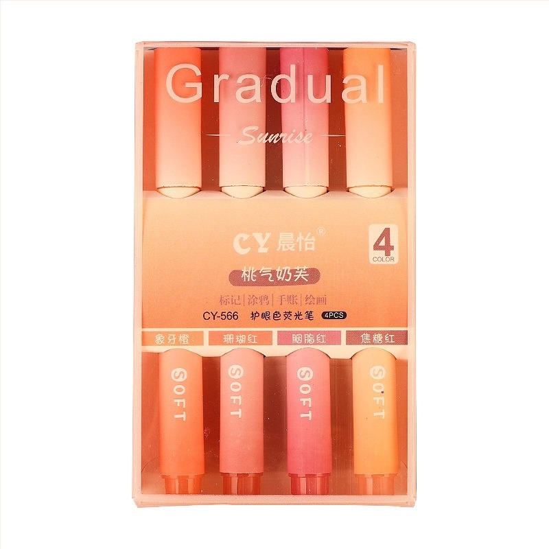 Marker de evidențiere cu vârf moale, set de 4 bucăți, capacitate mare, ambalaj în cutie