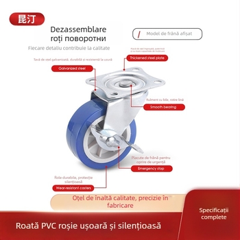Roată pivotantă din PVC ușoară pentru mobilier, cu rulment dublu, structură din fier+PVC, design modern